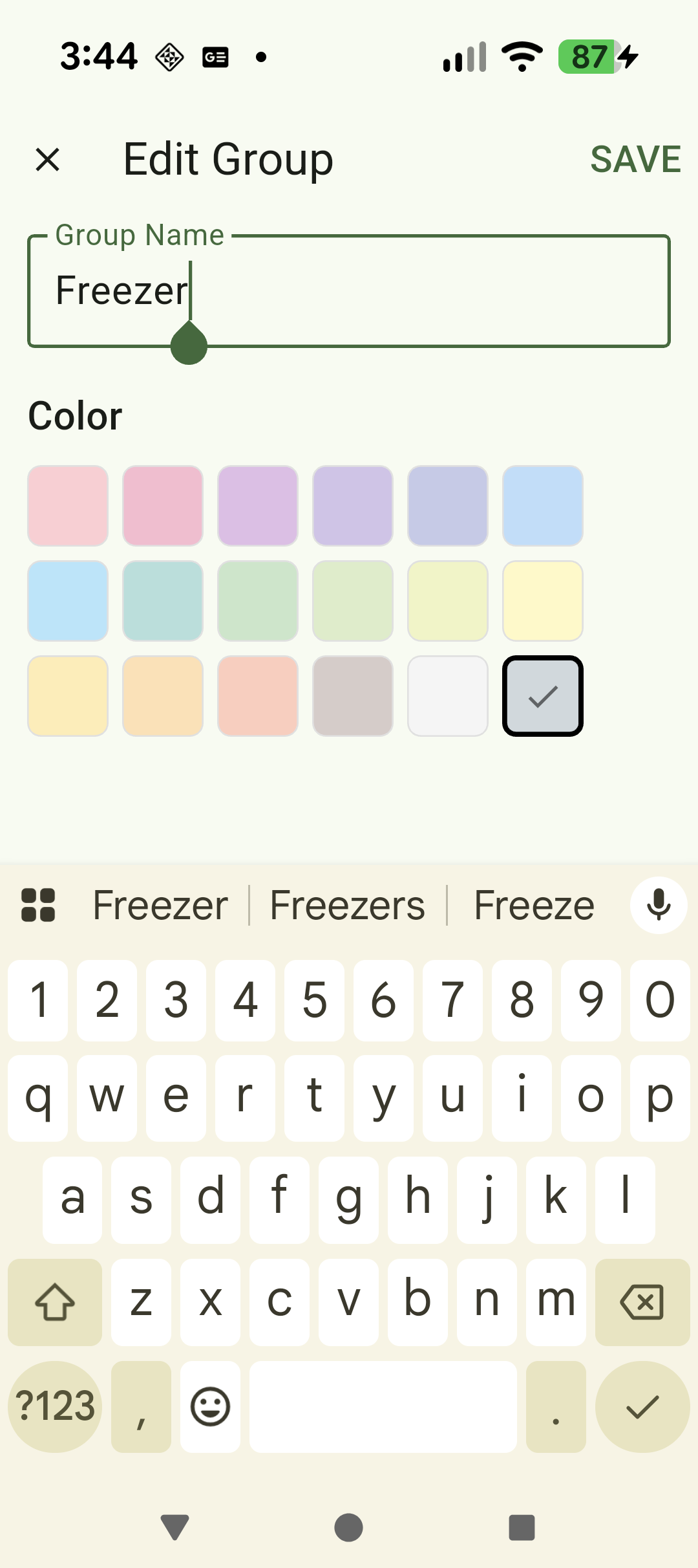A colour picker for customising a group